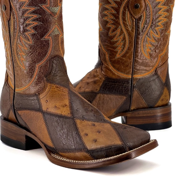 Men’s Genuine Ostrich Patchwork – Square Toe - Picture 3 of 5